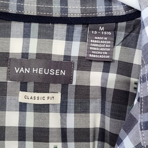 CLASSIC FIT White/ Gray/ Blue Checkered  Dress Shirt - Picture 4 of 4